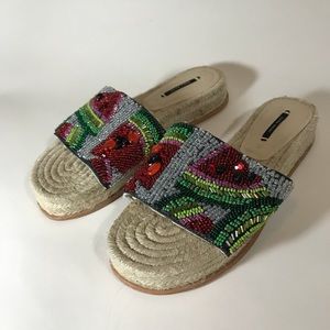 Zara watermelon beaded espadrille mules